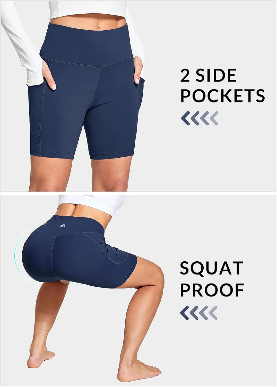 baleaf Women's 6"/8" High Waisted Biker Shorts with Pockets for Gym Workout Yoga Running Athletic