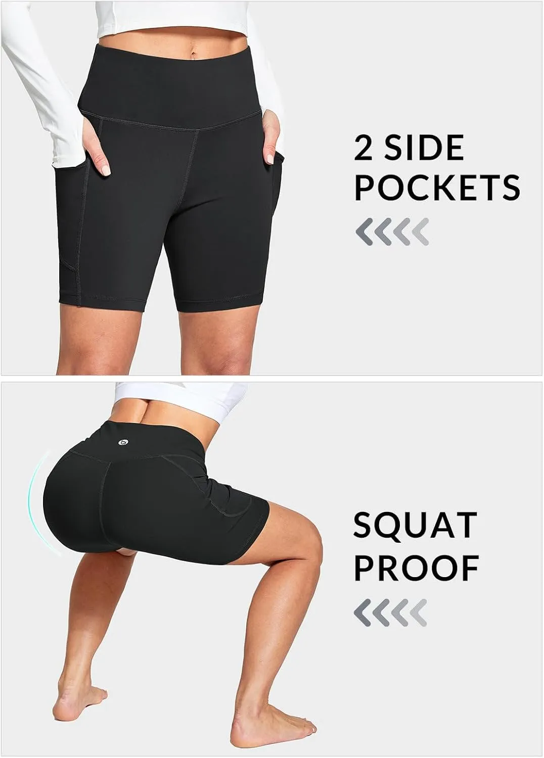 baleaf Women's 6"/8" High Waisted Biker Shorts with Pockets for Gym Workout Yoga Running Athletic