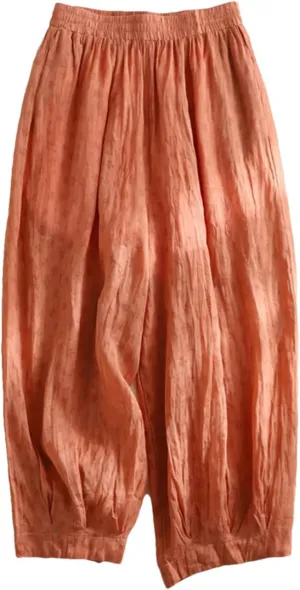 Bciopll Women Summer Thin Linen Wide Leg Pants Bohemian Floral Print Harem Pants Casual Loose Elastic Waist Trousers