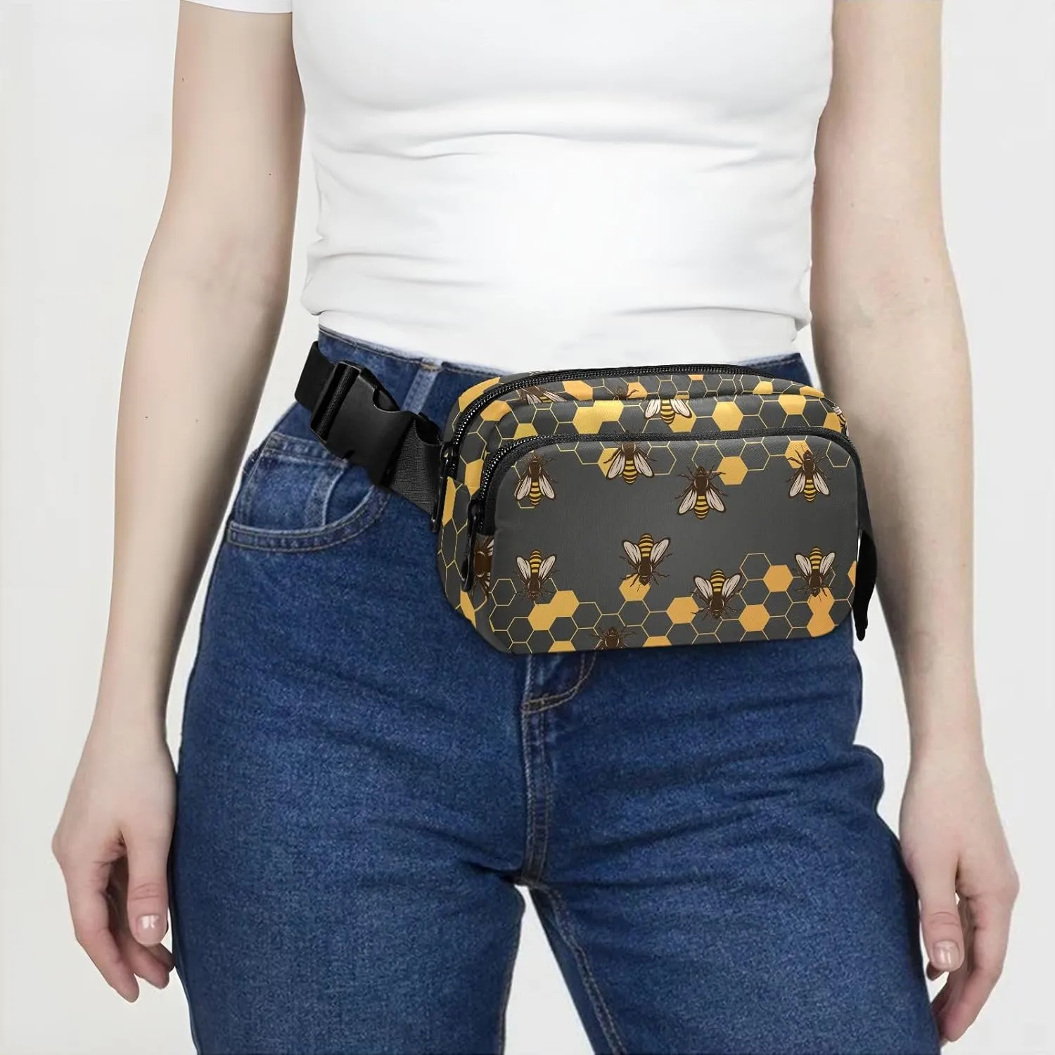 Bee Fanny Pack for Women Mini Belt Bag with Adjustable Strap Waterproof Waist Packs Small Pouch Crossbody Bags for Hiking Running Cycling Traveling