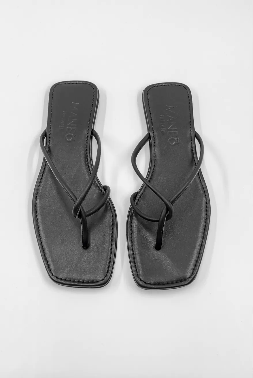 Black Leather Thin Strap Sandals