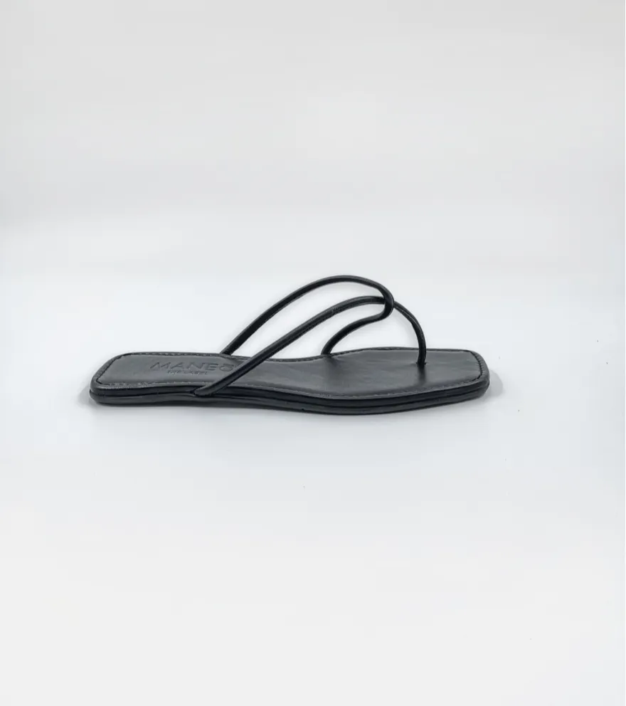 Black Leather Thin Strap Sandals