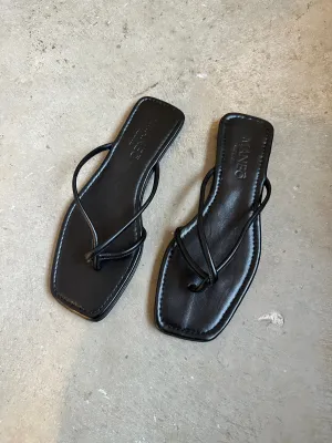 Black Leather Thin Strap Sandals