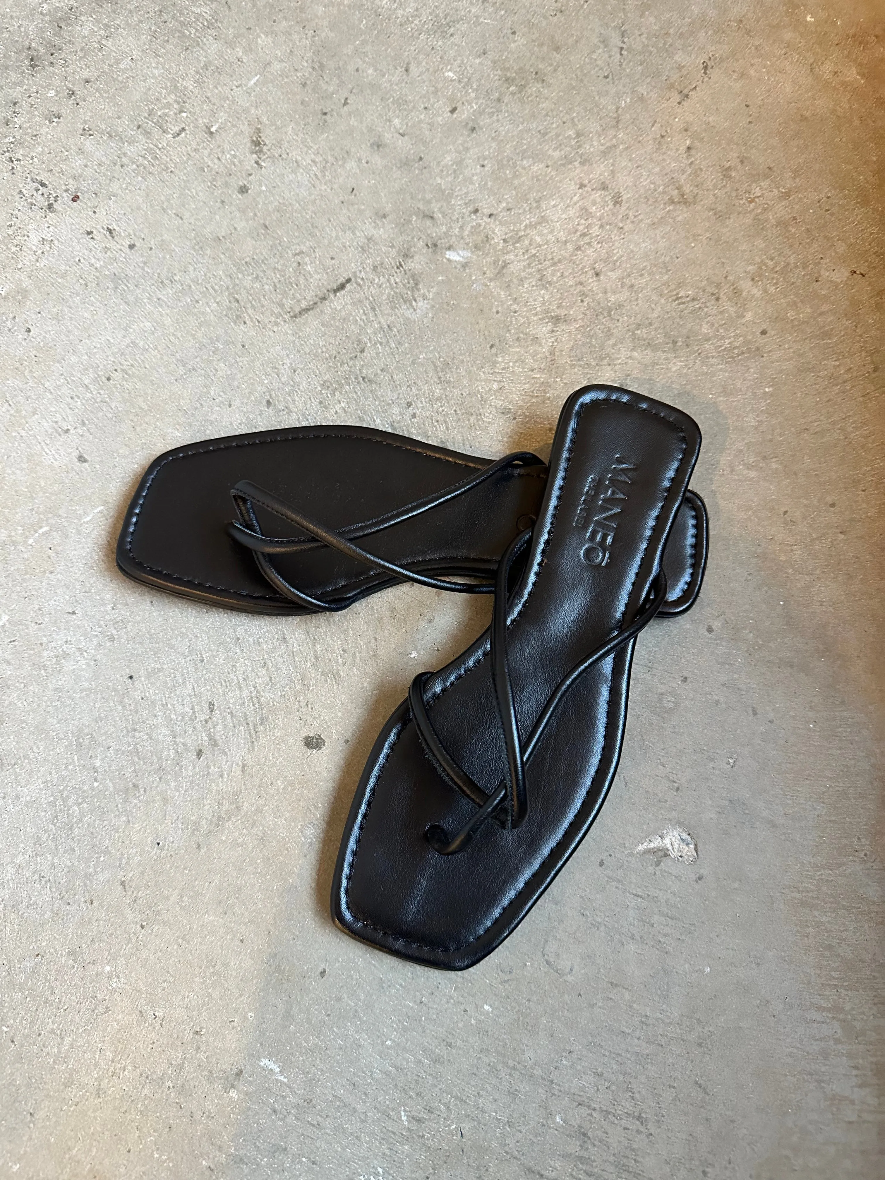 Black Leather Thin Strap Sandals