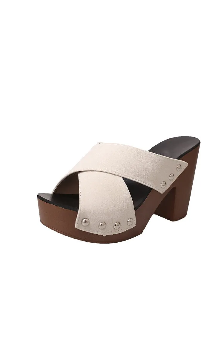 blue Summer New trend Peep-toe Off Shoulder rivet overlapping Bandage High heels Rough The thickness of the bottom PlatformHeight Rome