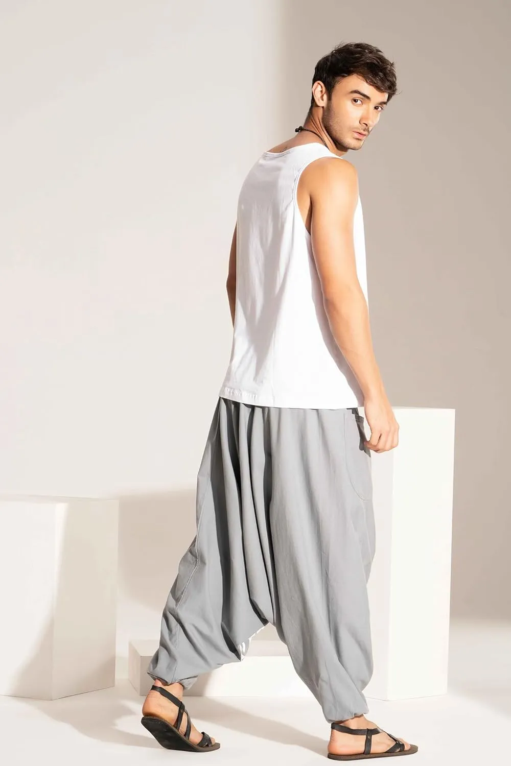 Boho Pants Elastic Ankle Harem for Men, Oversized Exercise Pajama Jogger Loose Boho Aladdin Pant