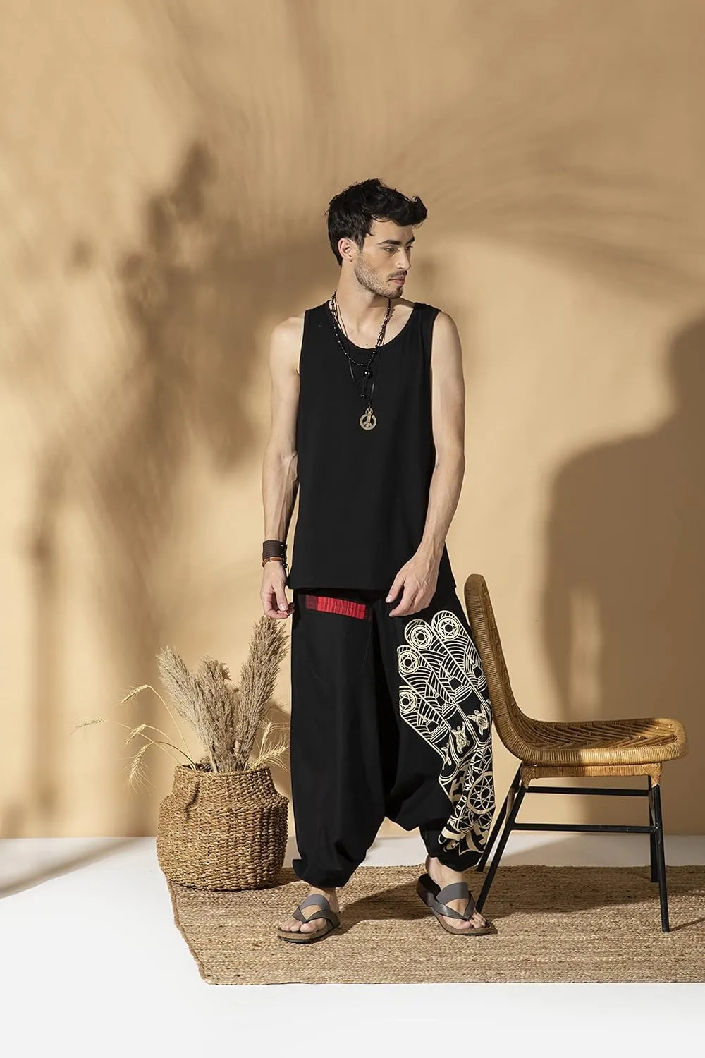 Boho Pants Elastic Ankle Harem for Men, Oversized Exercise Pajama Jogger Loose Boho Aladdin Pant