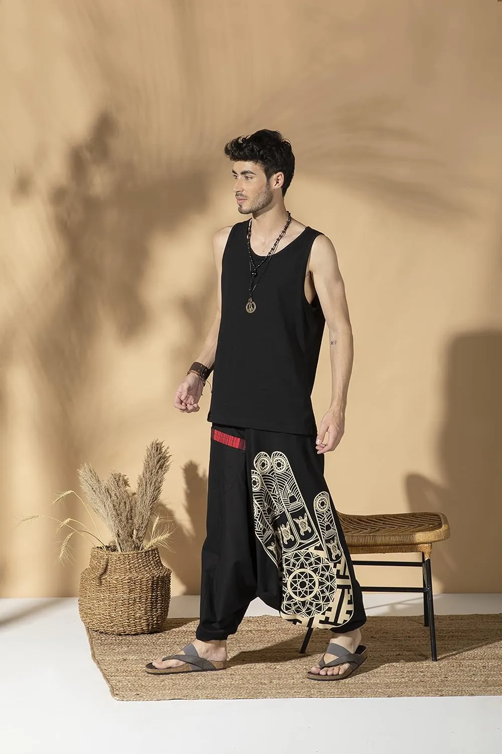Boho Pants Elastic Ankle Harem for Men, Oversized Exercise Pajama Jogger Loose Boho Aladdin Pant