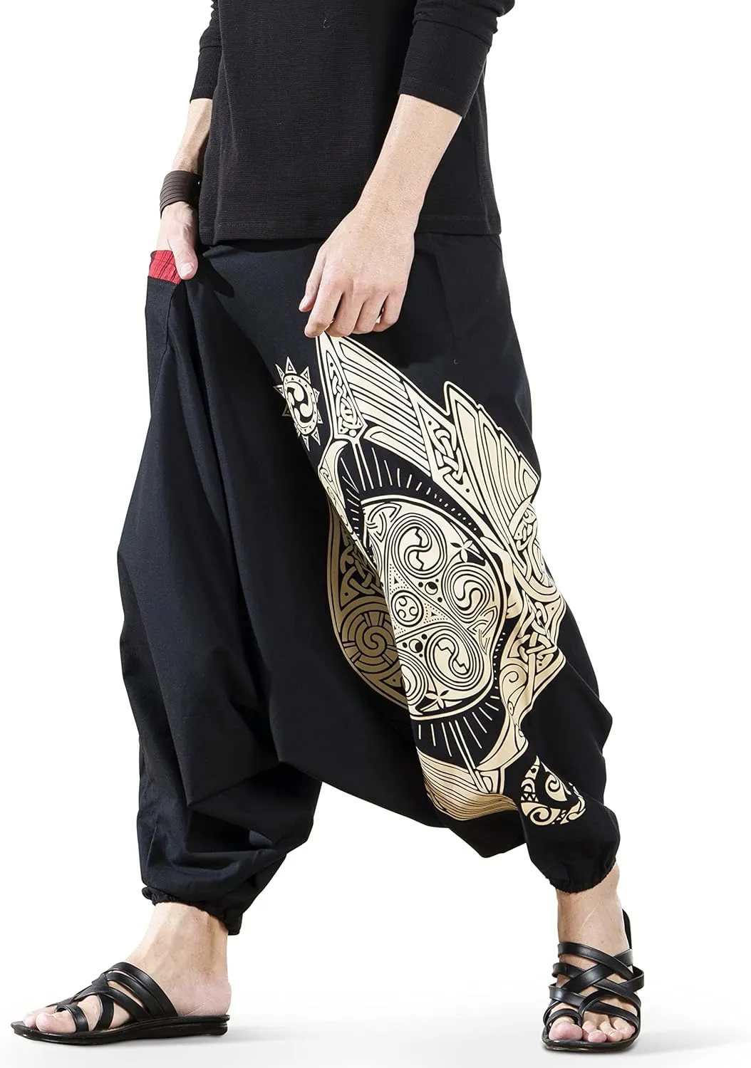 Boho Pants Elastic Ankle Harem for Men, Oversized Exercise Pajama Jogger Loose Boho Aladdin Pant