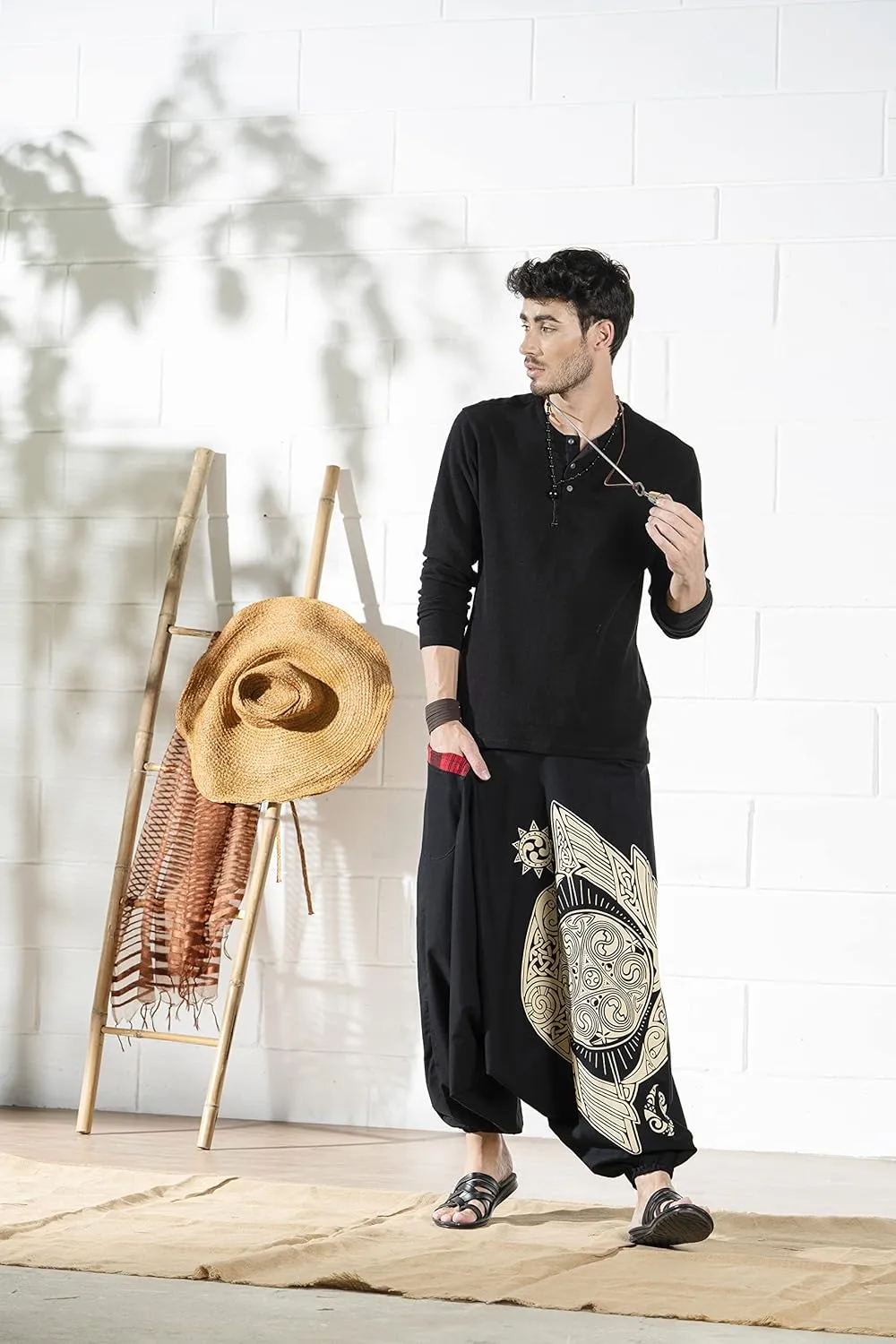 Boho Pants Elastic Ankle Harem for Men, Oversized Exercise Pajama Jogger Loose Boho Aladdin Pant