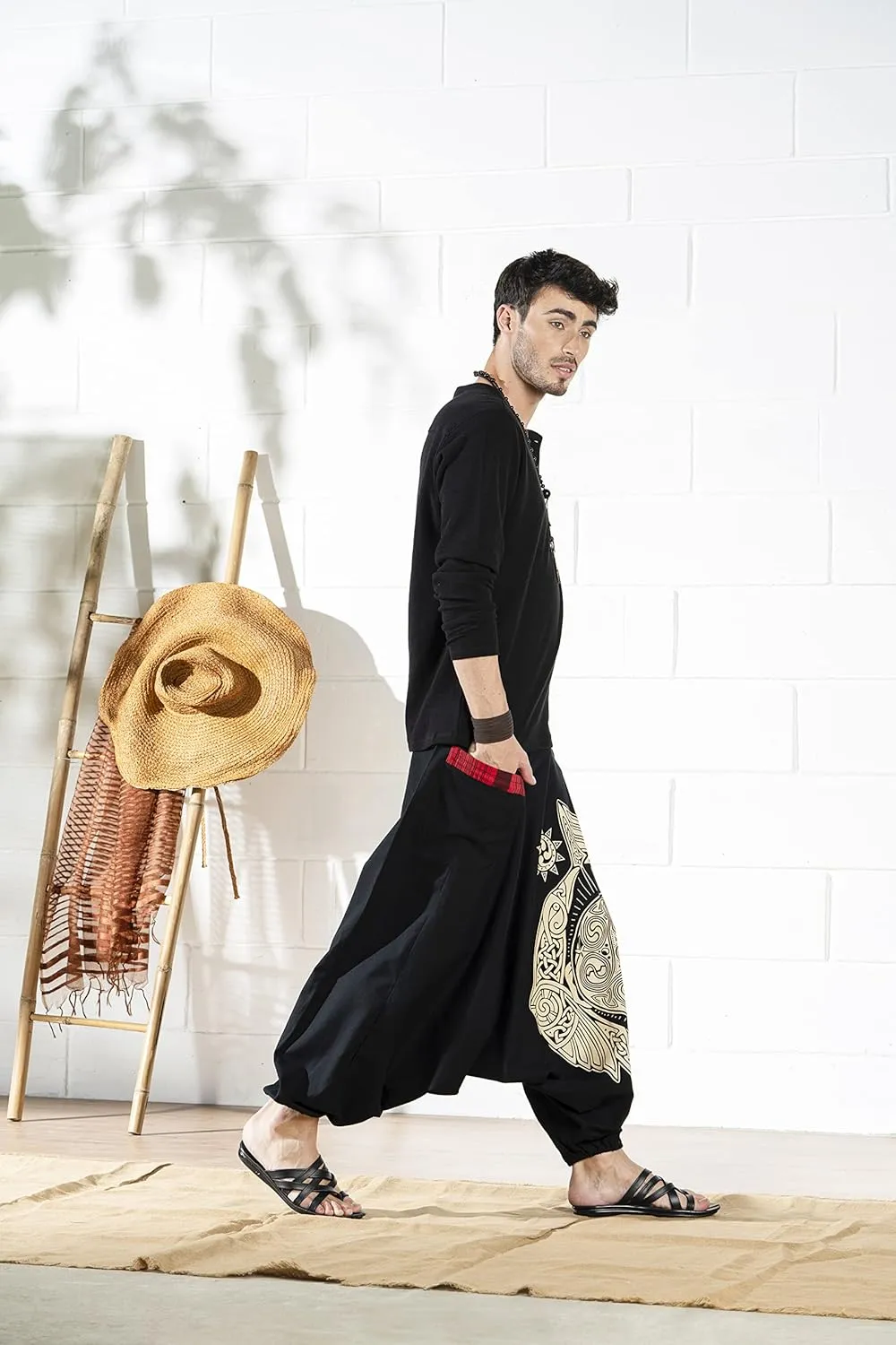 Boho Pants Elastic Ankle Harem for Men, Oversized Exercise Pajama Jogger Loose Boho Aladdin Pant