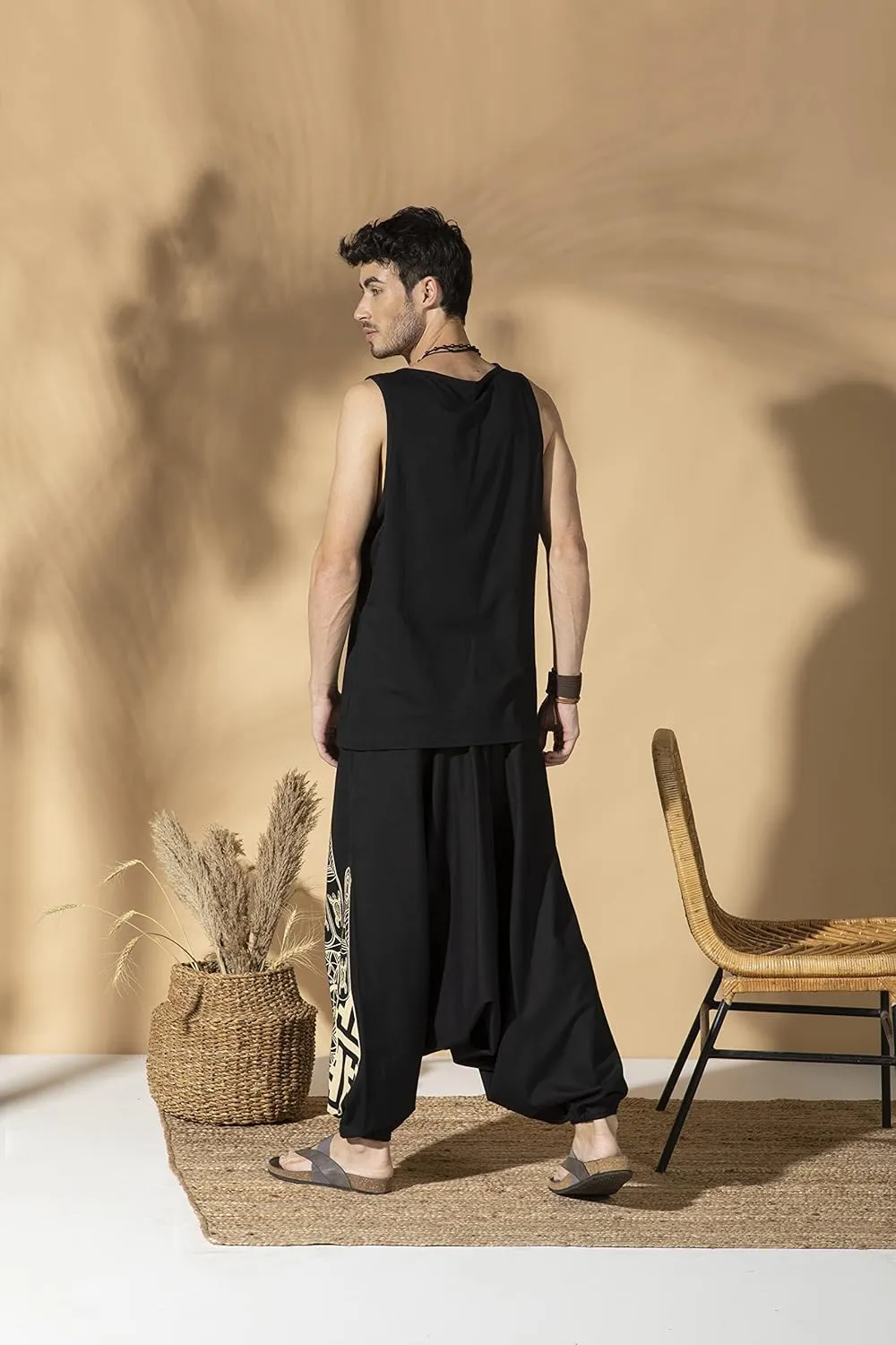 Boho Pants Elastic Ankle Harem for Men, Oversized Exercise Pajama Jogger Loose Boho Aladdin Pant