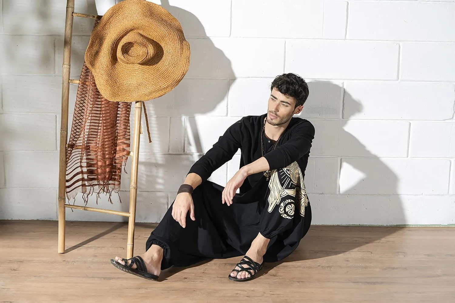 Boho Pants Elastic Ankle Harem for Men, Oversized Exercise Pajama Jogger Loose Boho Aladdin Pant