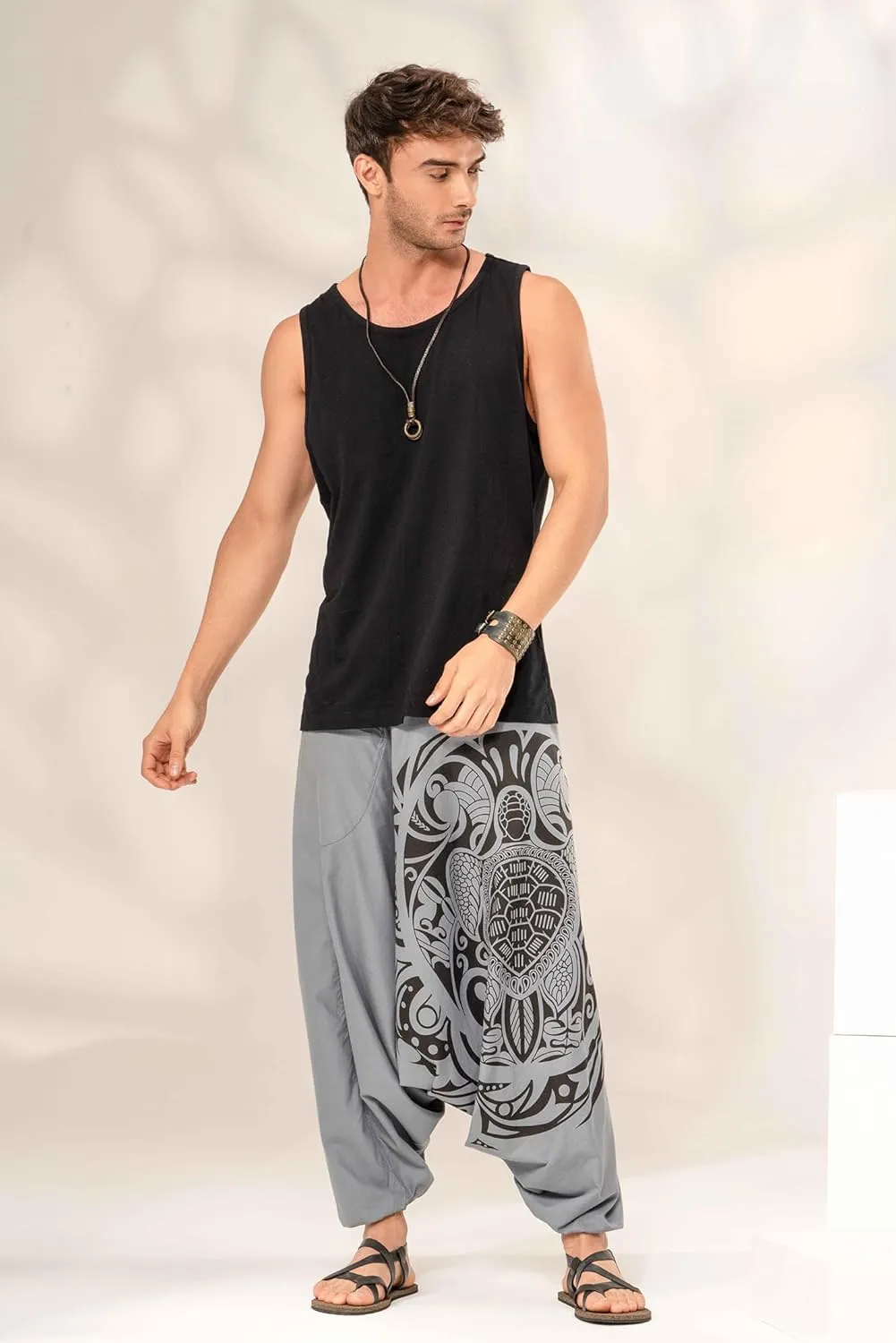 Boho Pants Elastic Ankle Harem for Men, Oversized Exercise Pajama Jogger Loose Boho Aladdin Pant