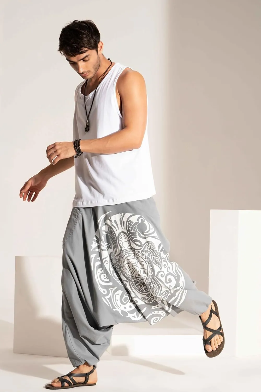 Boho Pants Elastic Ankle Harem for Men, Oversized Exercise Pajama Jogger Loose Boho Aladdin Pant
