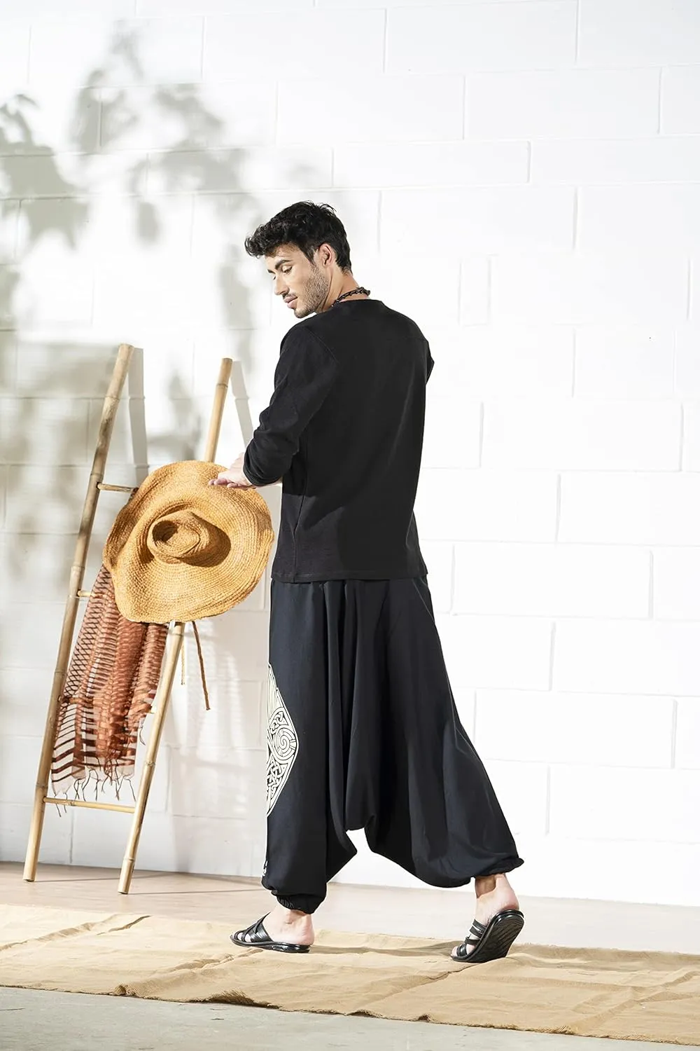 Boho Pants Elastic Ankle Harem for Men, Oversized Exercise Pajama Jogger Loose Boho Aladdin Pant