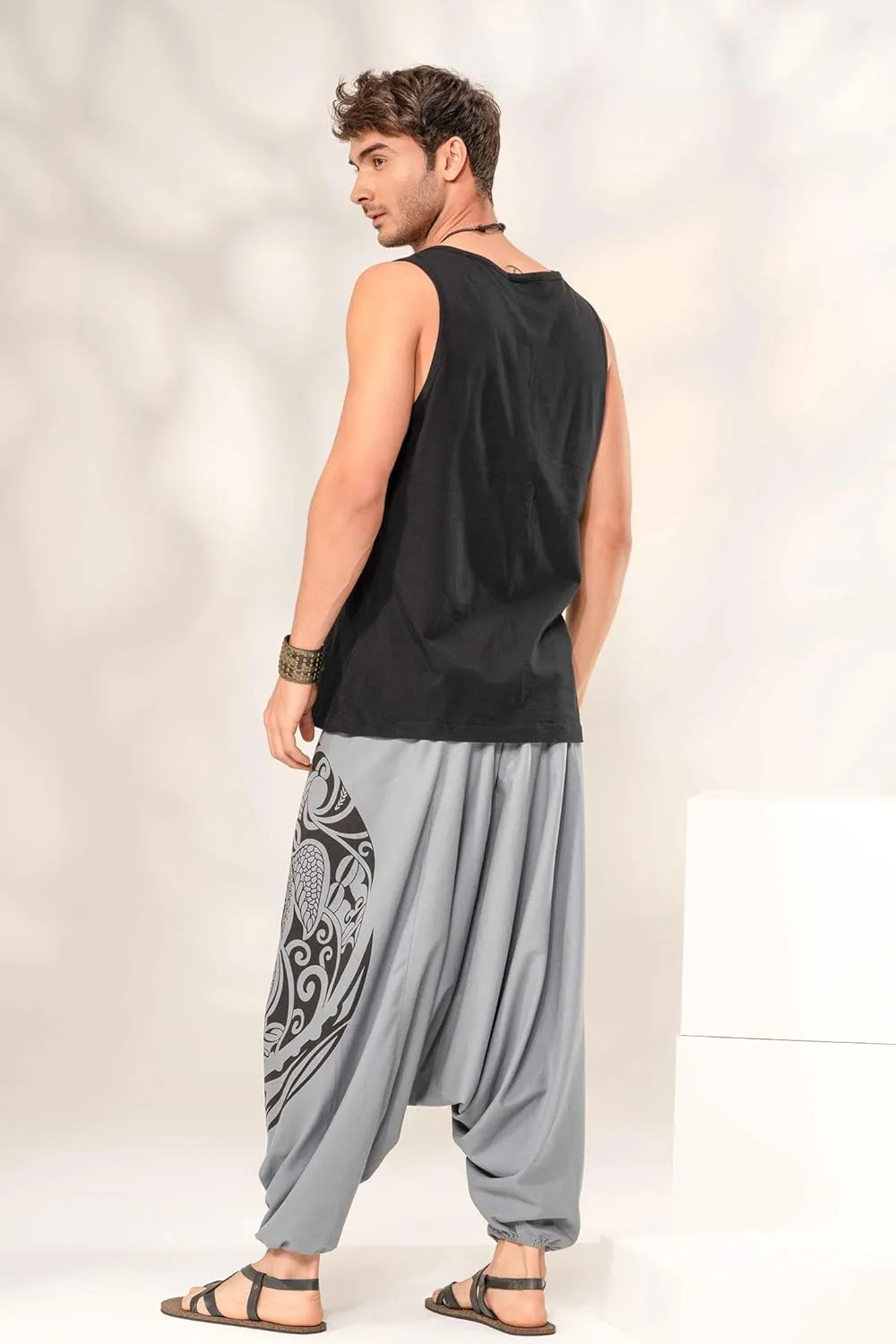 Boho Pants Elastic Ankle Harem for Men, Oversized Exercise Pajama Jogger Loose Boho Aladdin Pant