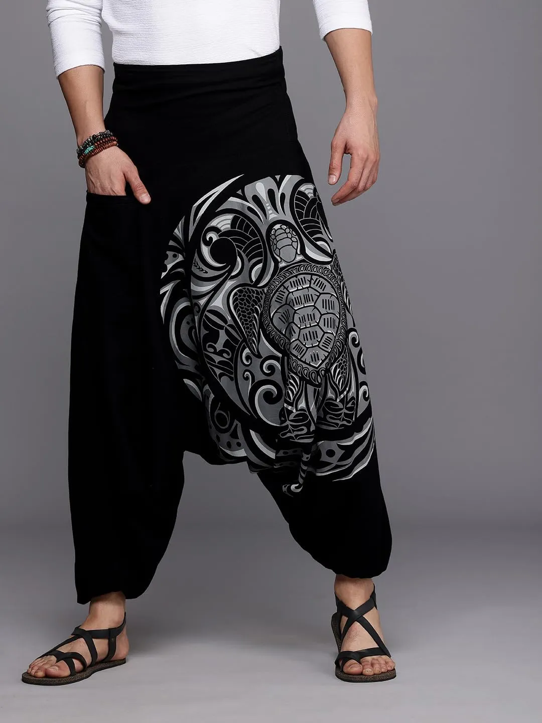 Boho Pants Elastic Ankle Harem for Men, Oversized Exercise Pajama Jogger Loose Boho Aladdin Pant