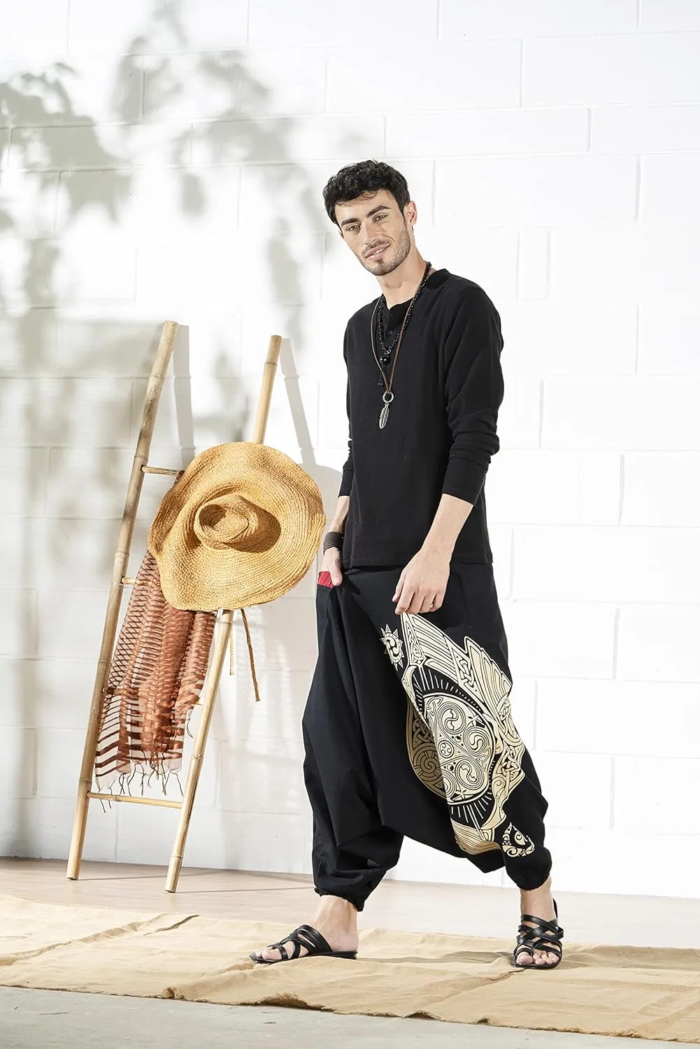 Boho Pants Elastic Ankle Harem for Men, Oversized Exercise Pajama Jogger Loose Boho Aladdin Pant