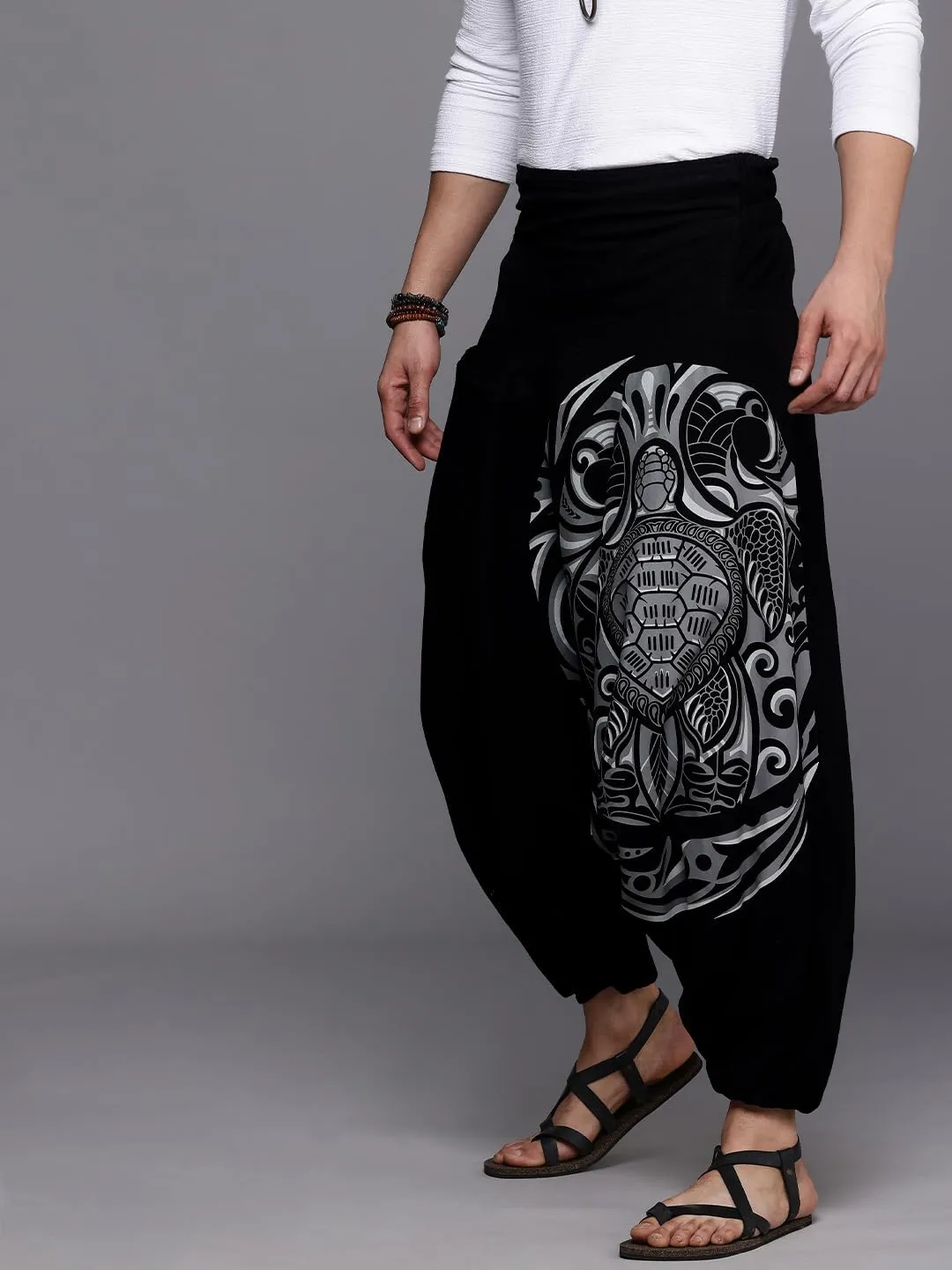 Boho Pants Elastic Ankle Harem for Men, Oversized Exercise Pajama Jogger Loose Boho Aladdin Pant