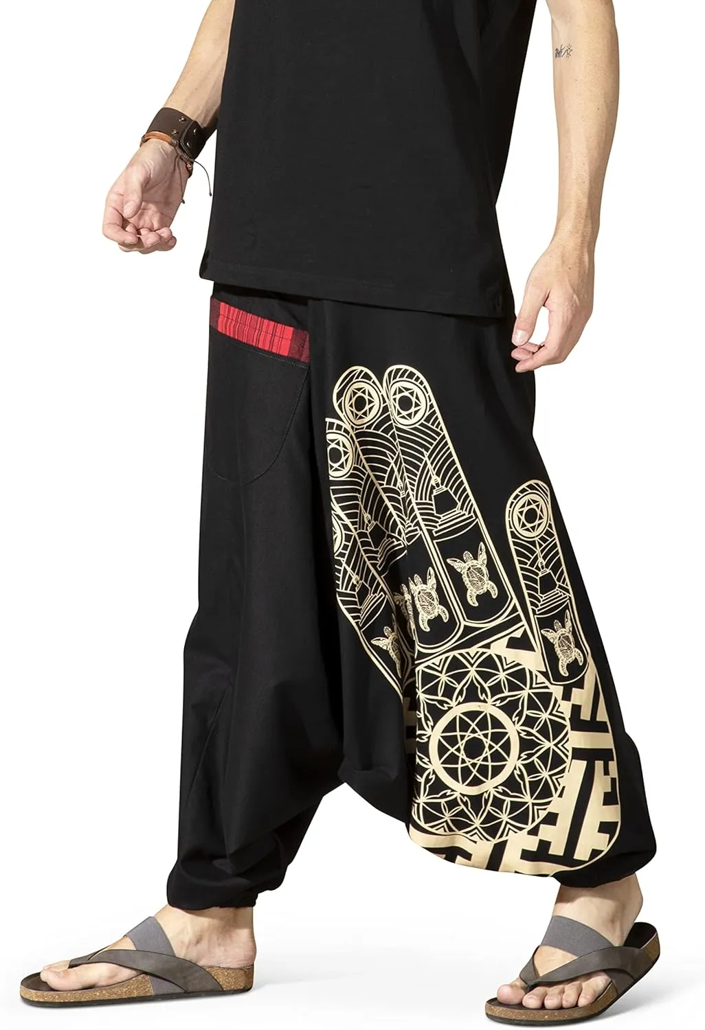 Boho Pants Elastic Ankle Harem for Men, Oversized Exercise Pajama Jogger Loose Boho Aladdin Pant