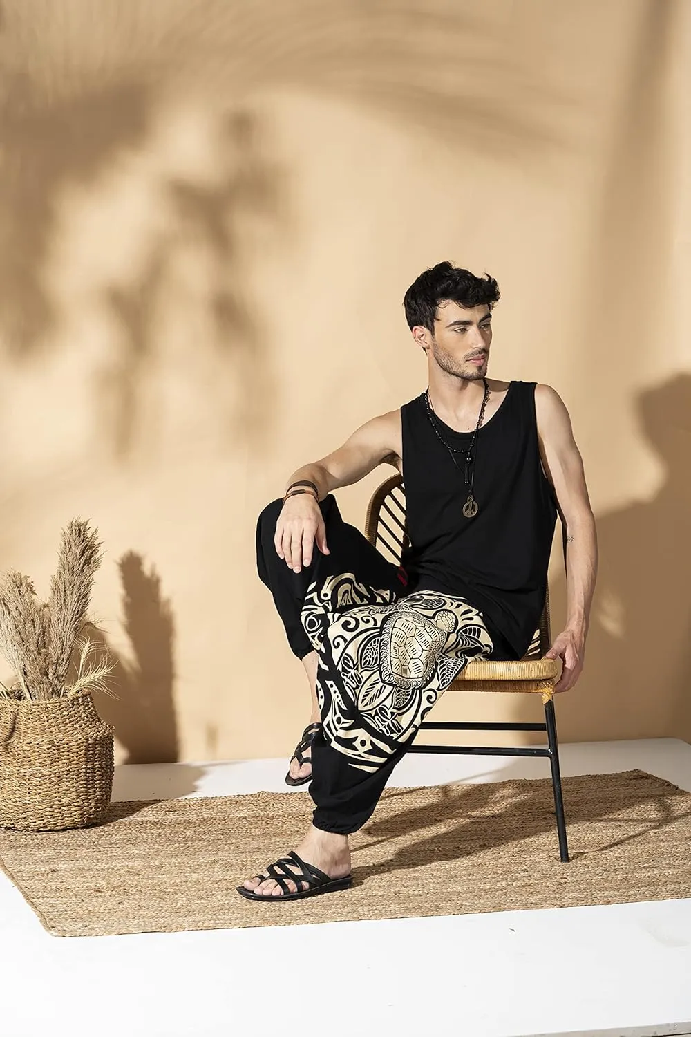 Boho Pants Elastic Ankle Harem for Men, Oversized Exercise Pajama Jogger Loose Boho Aladdin Pant