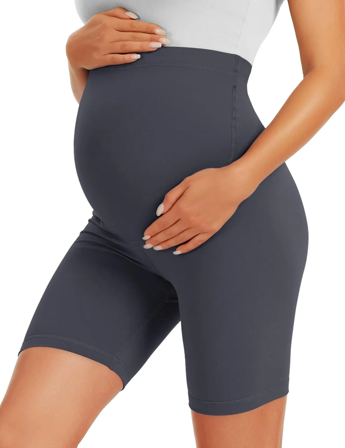 BONVIGOR Maternity Shorts Over The Belly-5" Biker Workout Yoga Active Athletic Pregnancy Short Pants Lounge Pajama