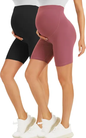 BONVIGOR Maternity Shorts Over The Belly-5" Biker Workout Yoga Active Athletic Pregnancy Short Pants Lounge Pajama