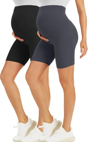BONVIGOR Maternity Shorts Over The Belly-5" Biker Workout Yoga Active Athletic Pregnancy Short Pants Lounge Pajama