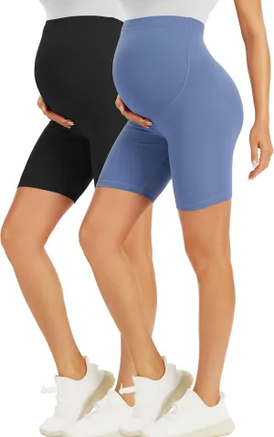 BONVIGOR Maternity Shorts Over The Belly-5" Biker Workout Yoga Active Athletic Pregnancy Short Pants Lounge Pajama