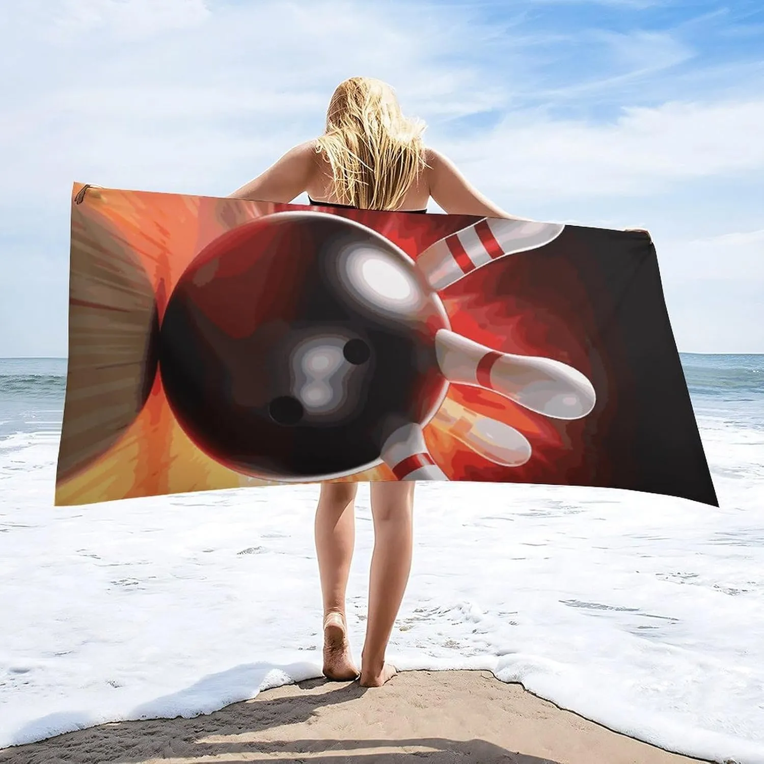 Bowling Ball Beach Towel 31"x63" Double-Sided Plush Towel for Adults, Travel, Pool, Gym & Sports Sand-Free Quick-Dry Bath Towel - Lightweight, Super Absorbent, Sandproof