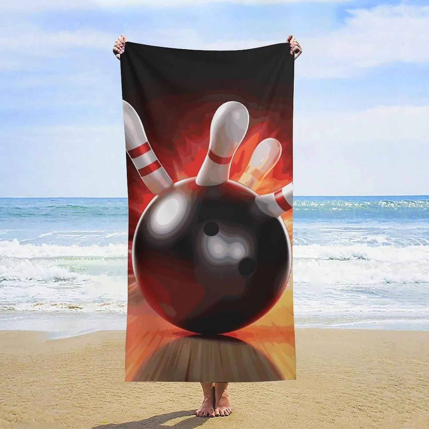 Bowling Ball Beach Towel 31"x63" Double-Sided Plush Towel for Adults, Travel, Pool, Gym & Sports Sand-Free Quick-Dry Bath Towel - Lightweight, Super Absorbent, Sandproof