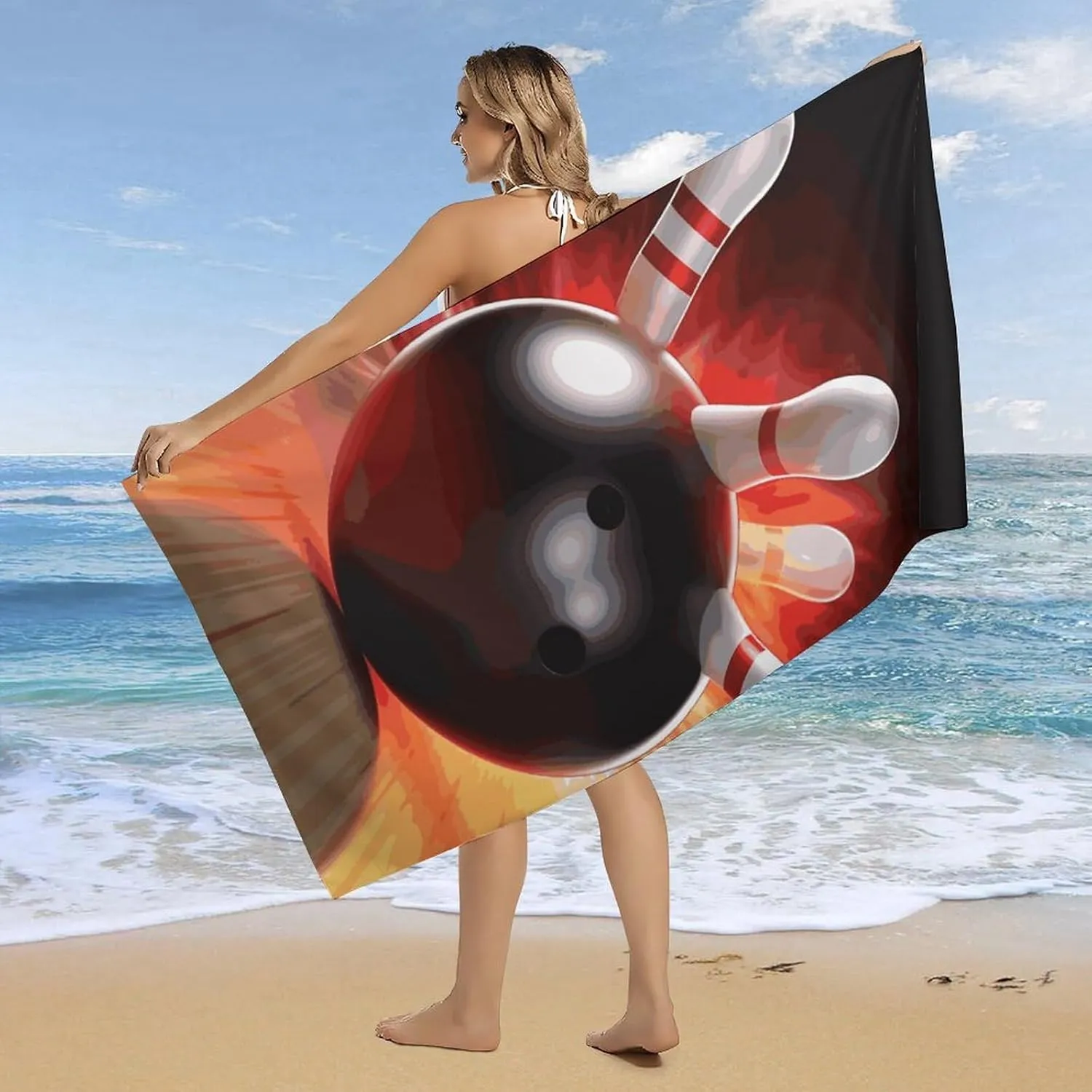Bowling Ball Beach Towel 31"x63" Double-Sided Plush Towel for Adults, Travel, Pool, Gym & Sports Sand-Free Quick-Dry Bath Towel - Lightweight, Super Absorbent, Sandproof