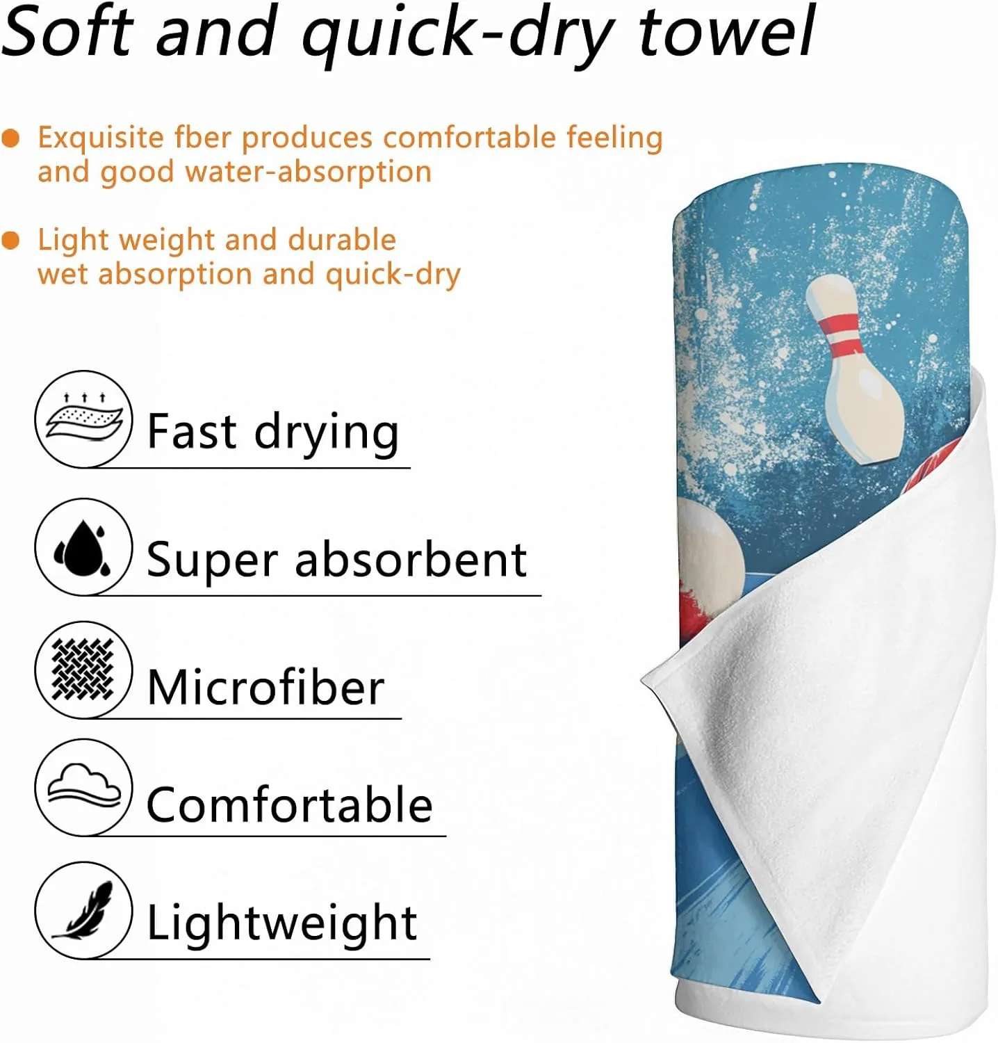 Bowling Balls Beach Towel 32 x 71 Inch - Sports Games Quick Drying Absorbent Beach Towels - Large Sand Free Lightweight Adults Towels for Travel Swimming Camping