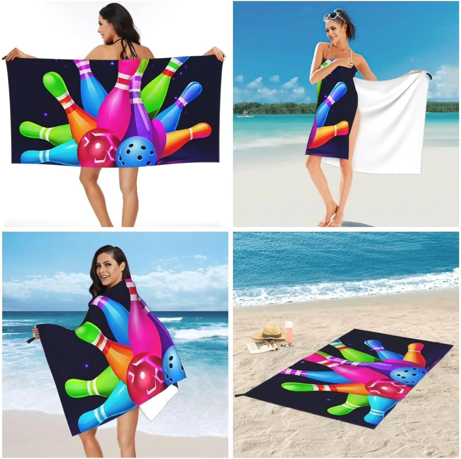 (Bowling Balls) Quick Dry Beach Towel Lightweight Absorbent Sand Proof Travel Towel for Outdoor Pool Gym 31.5"X63"