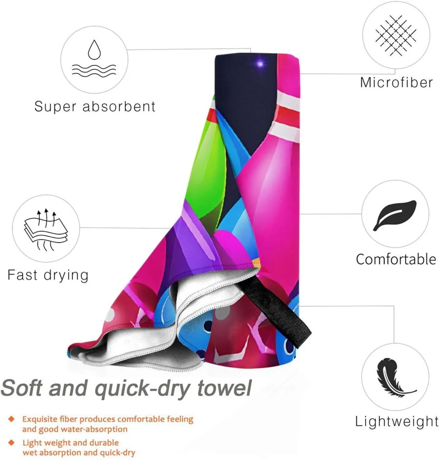 (Bowling Balls) Quick Dry Beach Towel Lightweight Absorbent Sand Proof Travel Towel for Outdoor Pool Gym 31.5"X63"