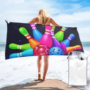 (Bowling Balls) Quick Dry Beach Towel Lightweight Absorbent Sand Proof Travel Towel for Outdoor Pool Gym 31.5"X63"