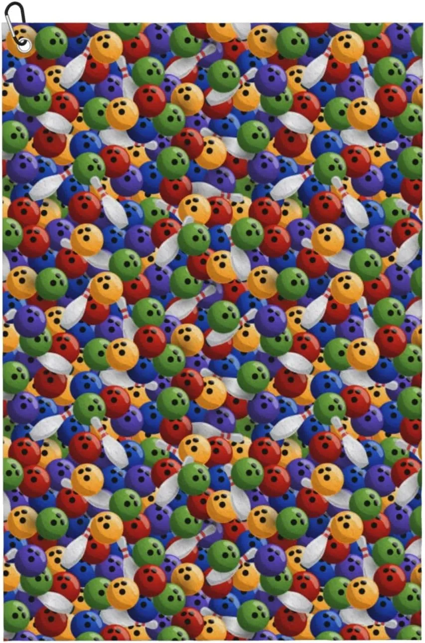 Bowling Colorful Print Amphibian Golf Ball Towel with Dry and Wet Technology Golf Ball Towels for Golf Bags for Men and Women with Carabiner