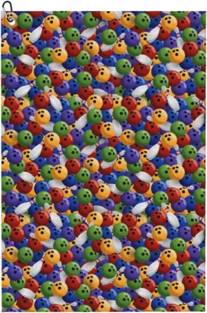 Bowling Colorful Print Amphibian Golf Ball Towel with Dry and Wet Technology Golf Ball Towels for Golf Bags for Men and Women with Carabiner