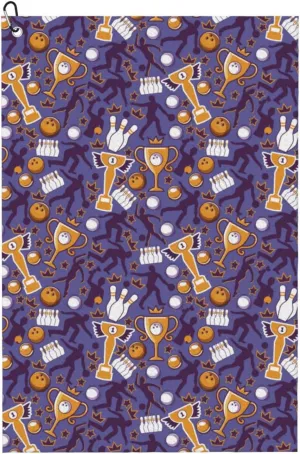 Bowling Game Print Amphibian Golf Ball Towel with Dry and Wet Technology Golf Ball Towels for Golf Bags for Men and Women with Carabiner