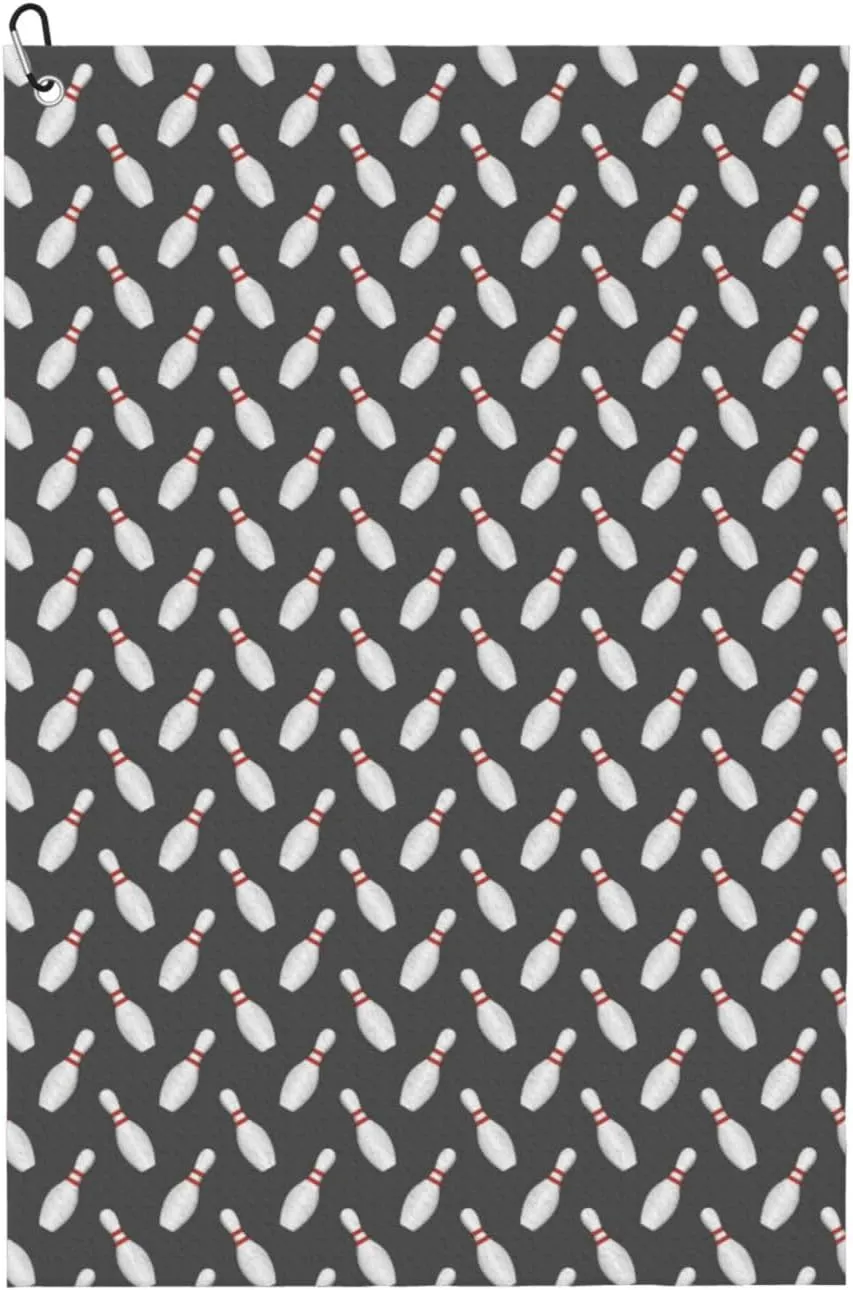 Bowling Pins Print Amphibian Golf Ball Towel with Dry and Wet Technology Golf Ball Towels for Golf Bags for Men and Women with Carabiner