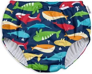 Boys' Pull-up Reusable Absorbent Swimsuit Diaper, Navy Whale League, 3T