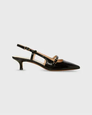 Buckle Slingback Kitten Heel in Black Patent Leather