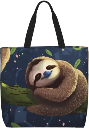 Canvas Tote Bag for Women Shoulder Tote Purse Reusable Grocery Bag sloth lazy Aesthetic Shopping Bags