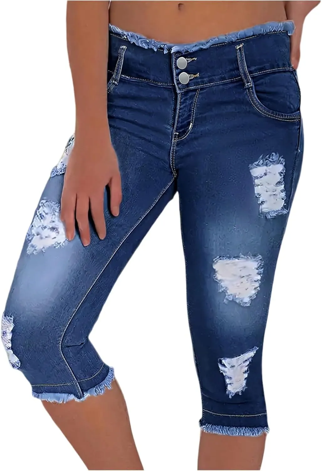 Capri Jeans for Women Stretch High Waisted Distressed Denim Capris Light Wash Ripped Skinny Cropped Jeans Streetwear