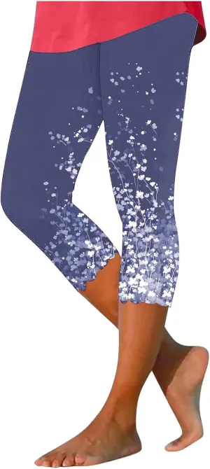 Capri Leggings for Women Floral Print High Waist Tummy Control Capris Comfy Stretch Cropped Yoga Pants Summer Outfits