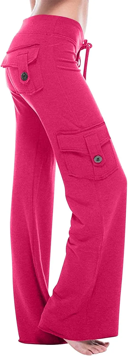 Cargo Pants Women High Waist Wide Leg Pants Casual Flare Leggings Baggy Trousers Workout Joggers with Pockets