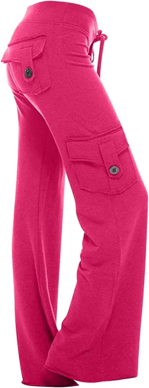 Cargo Pants Women High Waist Wide Leg Pants Casual Flare Leggings Baggy Trousers Workout Joggers with Pockets