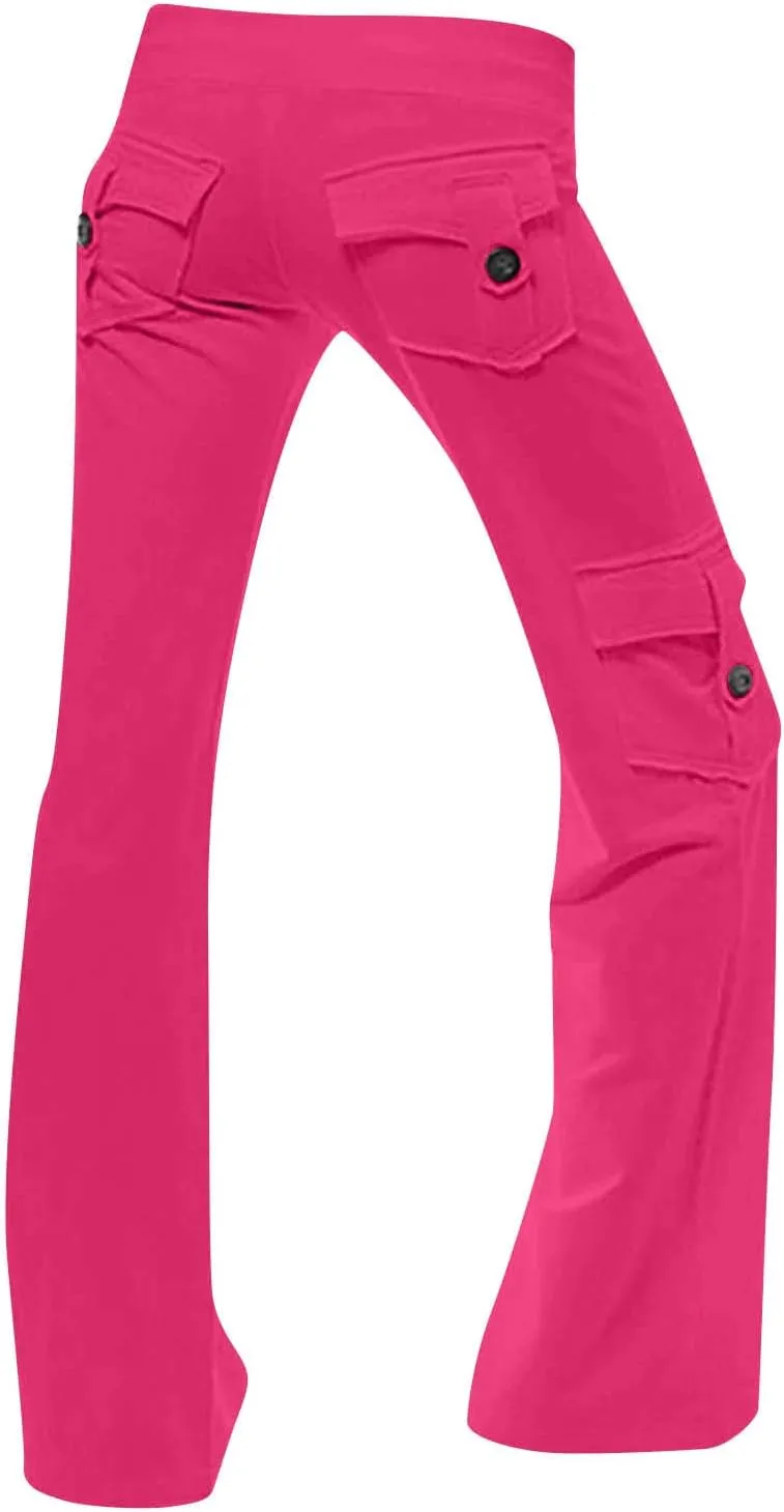 Cargo Pants Women High Waist Wide Leg Pants Casual Flare Leggings Baggy Trousers Workout Joggers with Pockets