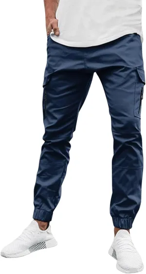 Casual Cinch Bottom Cargo Pants for Men Workout Side Zip Sweatpants Fashion Slim Fit Joggers Trousers with Pocket